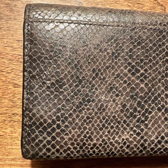 COACH KRISTINE EMBOSSED PYTHON LEATHER SLIM ENVELOPE WALLET Metallic BROWN - Picture 5 of 10